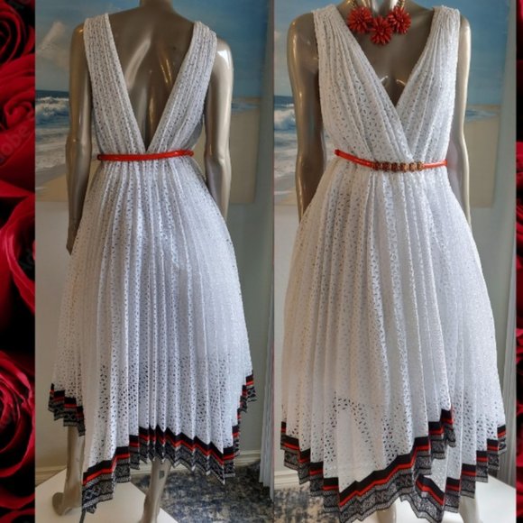 °$3990 OSCAR DE LA RENTA NEW GORGEOUS WHITE EYELET MIDI RUNWAY DRESS US 10 L - Picture 5 of 13